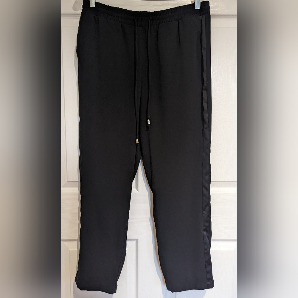 a new day Black Tuxedo Trousers with Elastic Waist, Size Medium